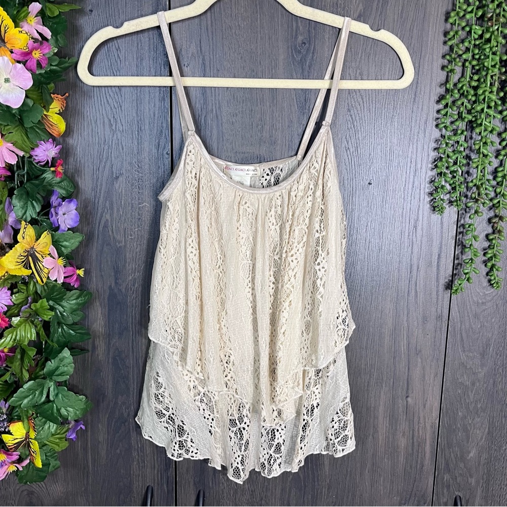 «🌼3/$30🌼Agaci Spaghetti Strap Ruffle Lace Top Size Medium